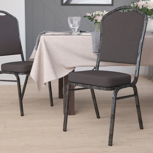 Beige Patterned Fabric/Gold Frame |#| Crown Back Stacking Banquet Chair in Beige Patterned Fabric - Gold Frame