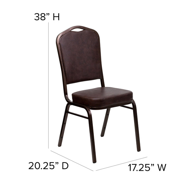 Brown Patterned Fabric/Copper Vein Frame |#| Crown Back Stacking Banquet Chair in Brown Patterned Fabric - Copper Vein Frame