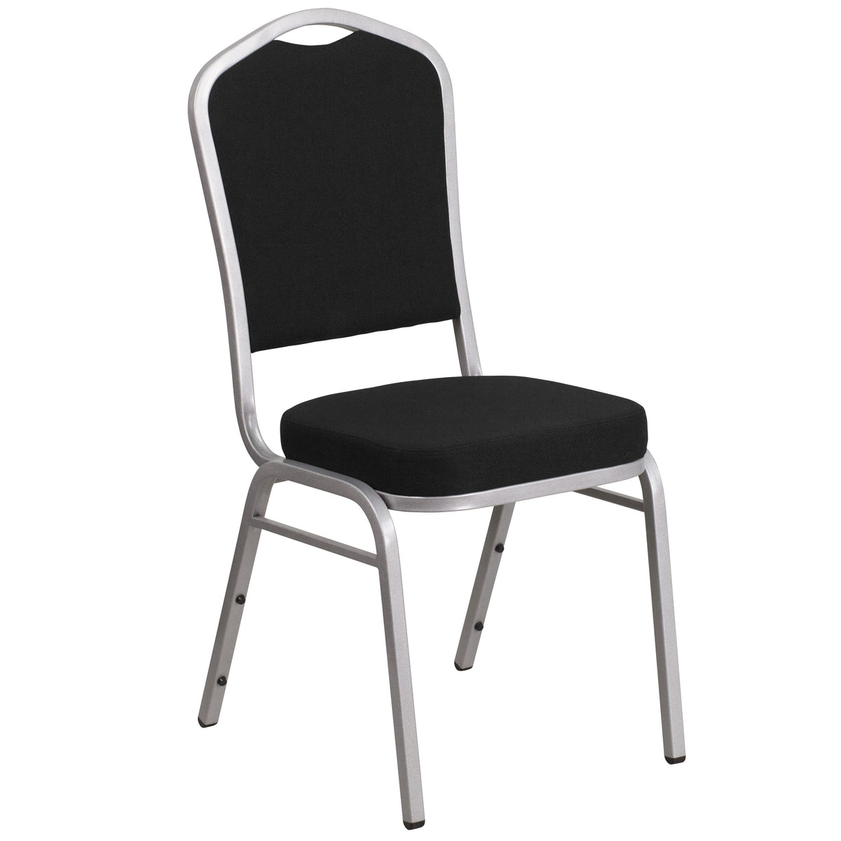 Black Fabric/Silver Frame |#| Crown Back Stacking Banquet Chair in Black Fabric - Silver Frame