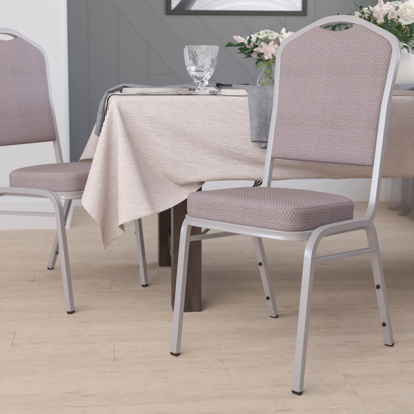 Burgundy Fabric/Silver Vein Frame |#| Crown Back Stacking Banquet Chair in Burgundy Fabric - Silver Vein Frame