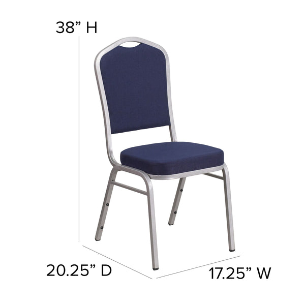 Black Dot Patterned Fabric/Silver Vein Frame |#| Crown Back Banquet Stack Chair in Black Dot Patterned Fabric - Silver Vein Frame