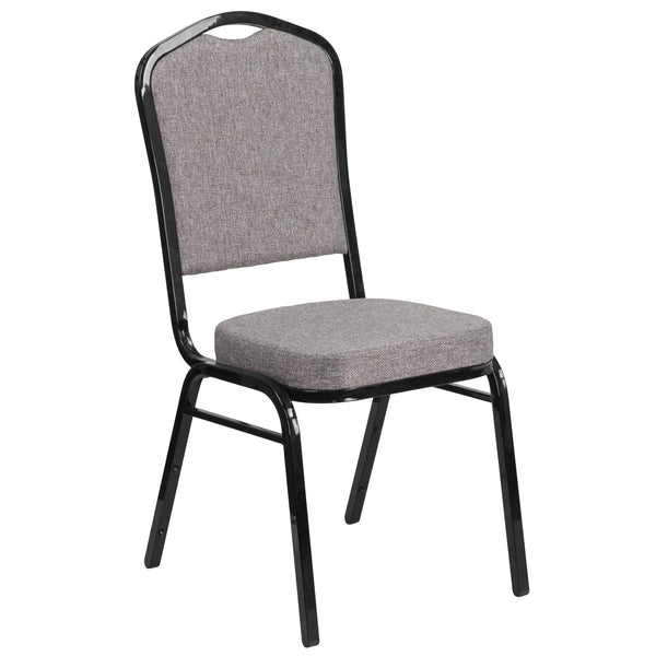 Black Dot Patterned Fabric/Silver Vein Frame |#| Crown Back Banquet Stack Chair in Black Dot Patterned Fabric - Silver Vein Frame