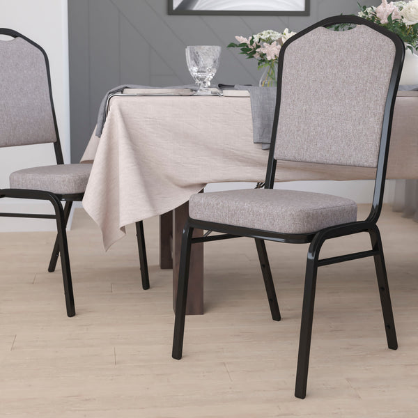 Black Dot Patterned Fabric/Silver Vein Frame |#| Crown Back Banquet Stack Chair in Black Dot Patterned Fabric - Silver Vein Frame