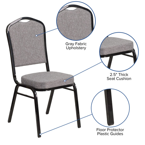 Black Dot Patterned Fabric/Silver Vein Frame |#| Crown Back Banquet Stack Chair in Black Dot Patterned Fabric - Silver Vein Frame