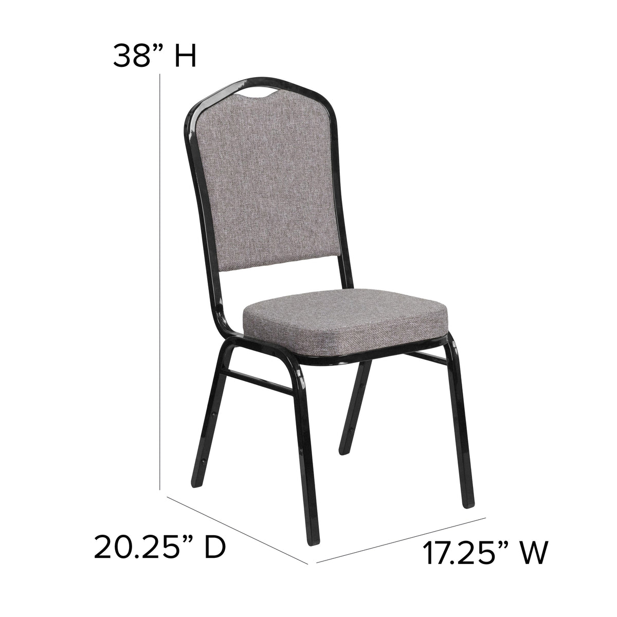 Gray Fabric/Black Frame |#| Crown Back Stacking Banquet Chair in Gray Fabric - Black Frame