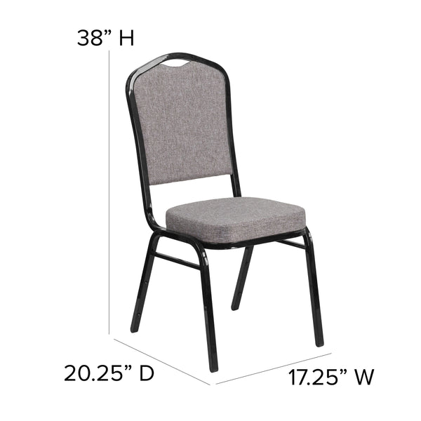 Black Dot Patterned Fabric/Silver Vein Frame |#| Crown Back Banquet Stack Chair in Black Dot Patterned Fabric - Silver Vein Frame