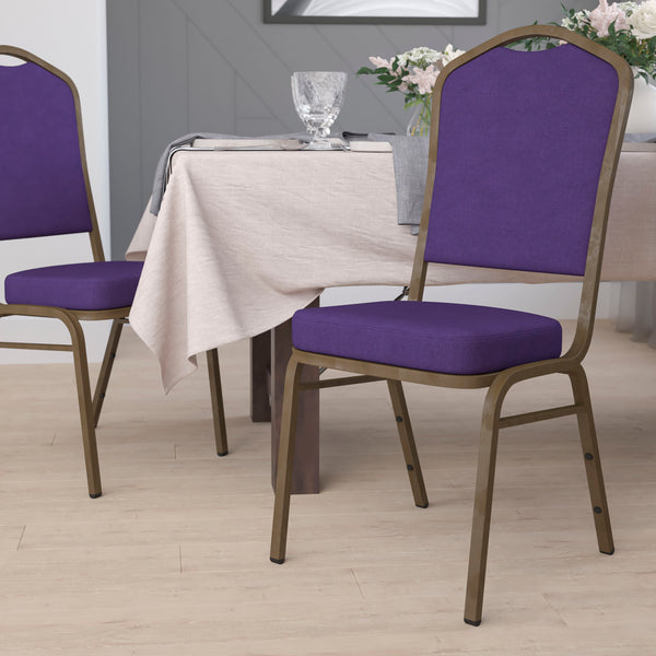 Navy Blue Dot Patterned Fabric/Gold Vein Frame |#| Crown Back Banquet Stack Chair in Navy Blue Dot Patterned Fabric-Gold Vein Frame