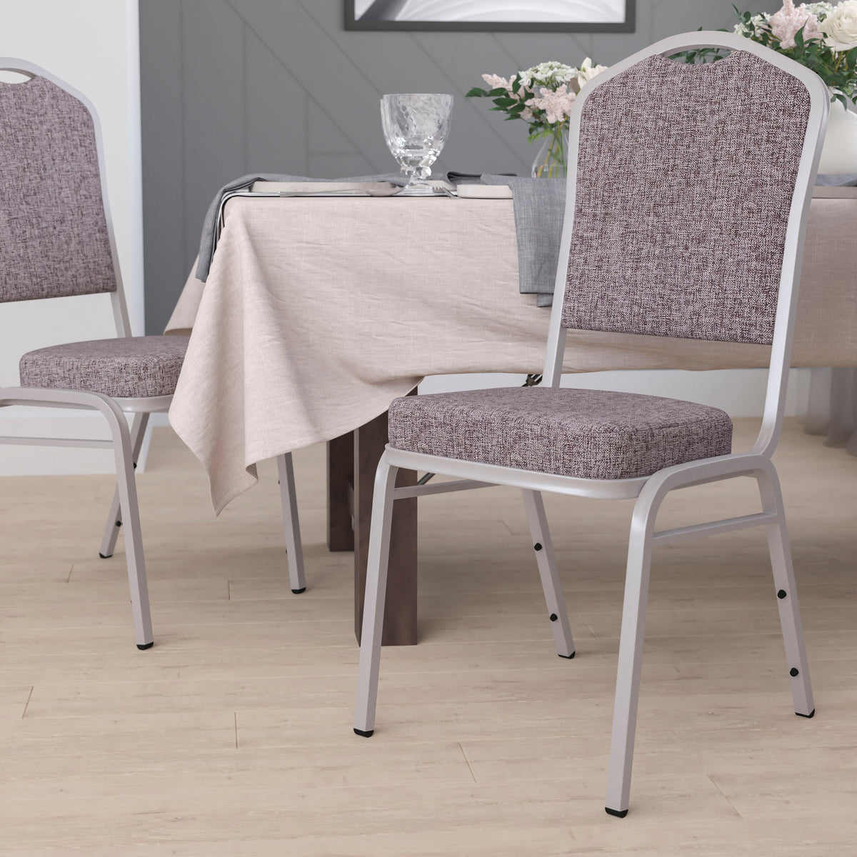 Black Vinyl/Black Frame |#| Crown Back Stacking Banquet Chair in Black Vinyl - Black Frame