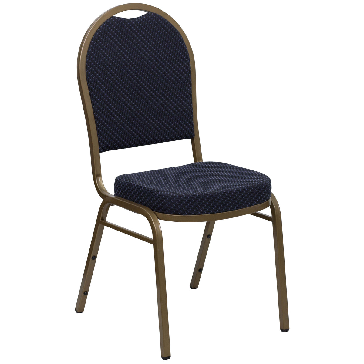 Navy Patterned Fabric/Gold Frame |#| Dome Back Stacking Banquet Chair in Navy Patterned Fabric - Gold Frame