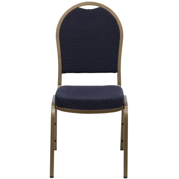 Navy Patterned Fabric/Gold Frame |#| Dome Back Stacking Banquet Chair in Navy Patterned Fabric - Gold Frame