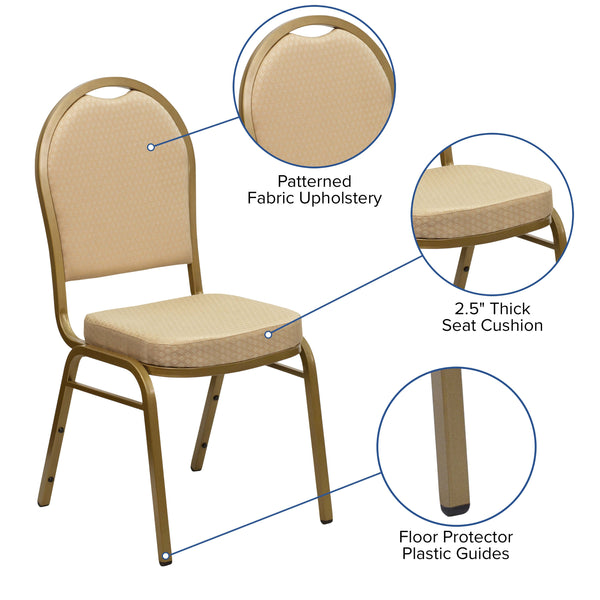 Beige Patterned Fabric/Gold Frame |#| Dome Back Stacking Banquet Chair in Beige Patterned Fabric - Gold Frame