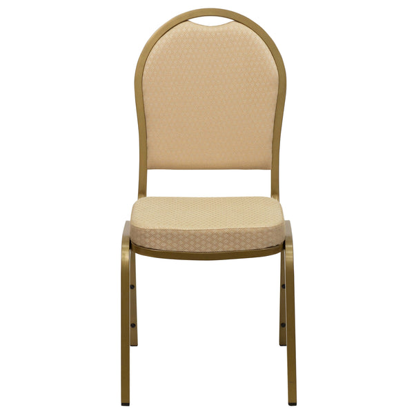 Beige Patterned Fabric/Gold Frame |#| Dome Back Stacking Banquet Chair in Beige Patterned Fabric - Gold Frame