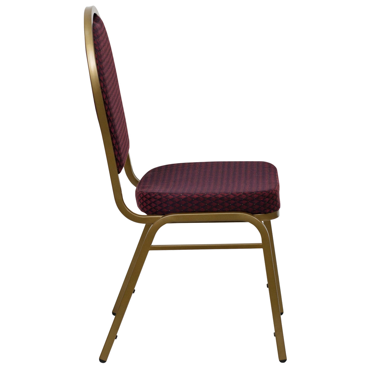 Burgundy Patterned Fabric/Gold Frame |#| Dome Back Stacking Banquet Chair in Burgundy Patterned Fabric - Gold Frame