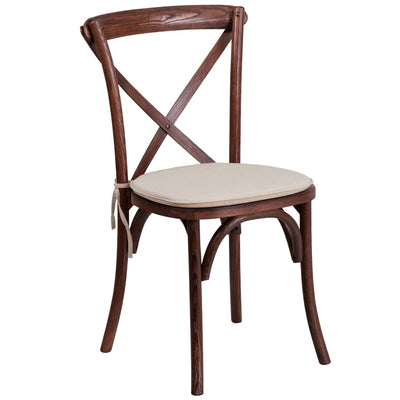 HERCULES Series Stackable Wood Cross Back Chair with Cushion - View 1
