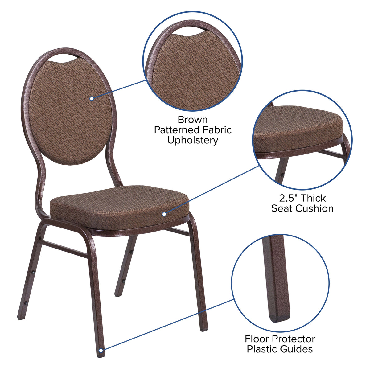 Brown Patterned Fabric/Copper Vein Frame |#| Teardrop Back Brown Patterned Fabric Stacking Banquet Chair - Copper Vein Frame