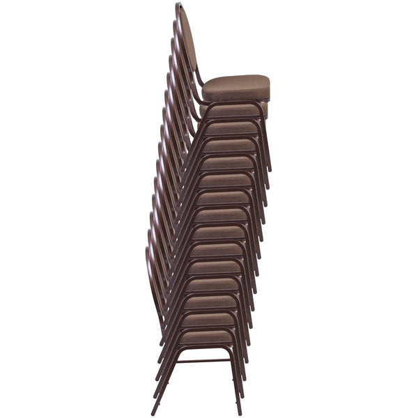 Brown Patterned Fabric/Copper Vein Frame |#| Teardrop Back Brown Patterned Fabric Stacking Banquet Chair - Copper Vein Frame