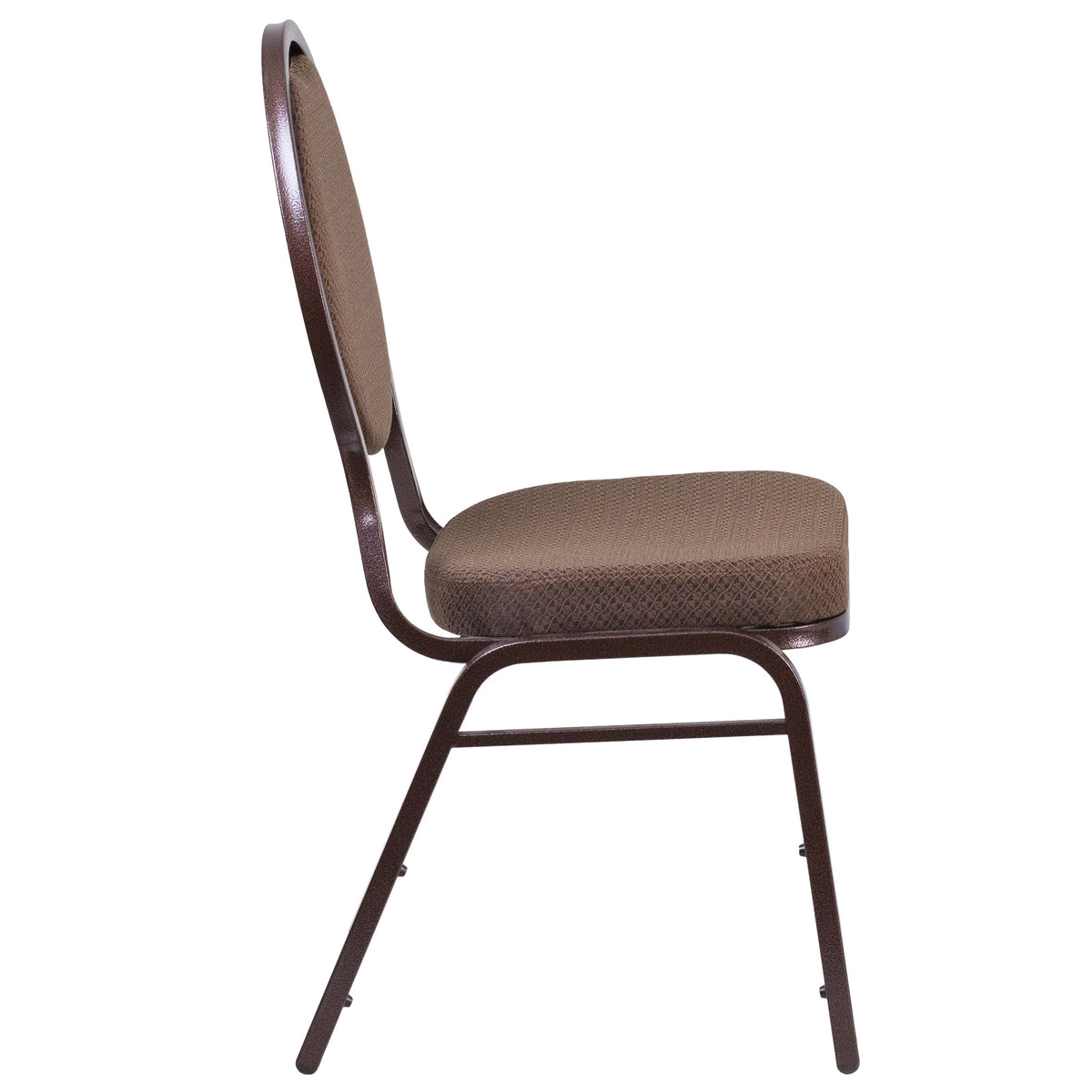 Brown Patterned Fabric/Copper Vein Frame |#| Teardrop Back Brown Patterned Fabric Stacking Banquet Chair - Copper Vein Frame