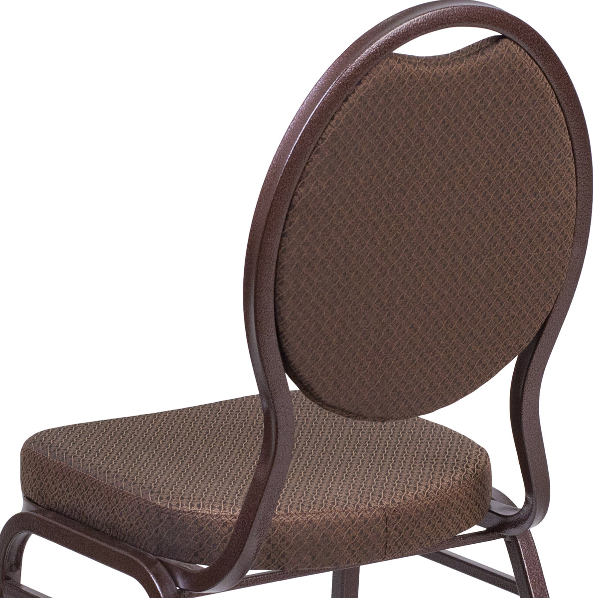 Brown Patterned Fabric/Copper Vein Frame |#| Teardrop Back Brown Patterned Fabric Stacking Banquet Chair - Copper Vein Frame