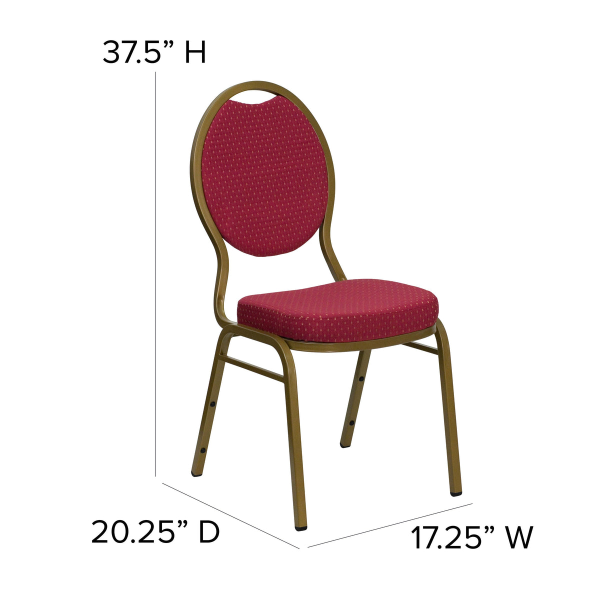 Burgundy Patterned Fabric/Gold Frame |#| Teardrop Back Stacking Banquet Chair in Burgundy Patterned Fabric - Gold Frame