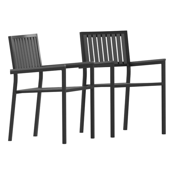 Black/Black |#| Indoor/Outdoor Black Patio Club Chair with Poly Resin Back and Seat Slats-2 Pack