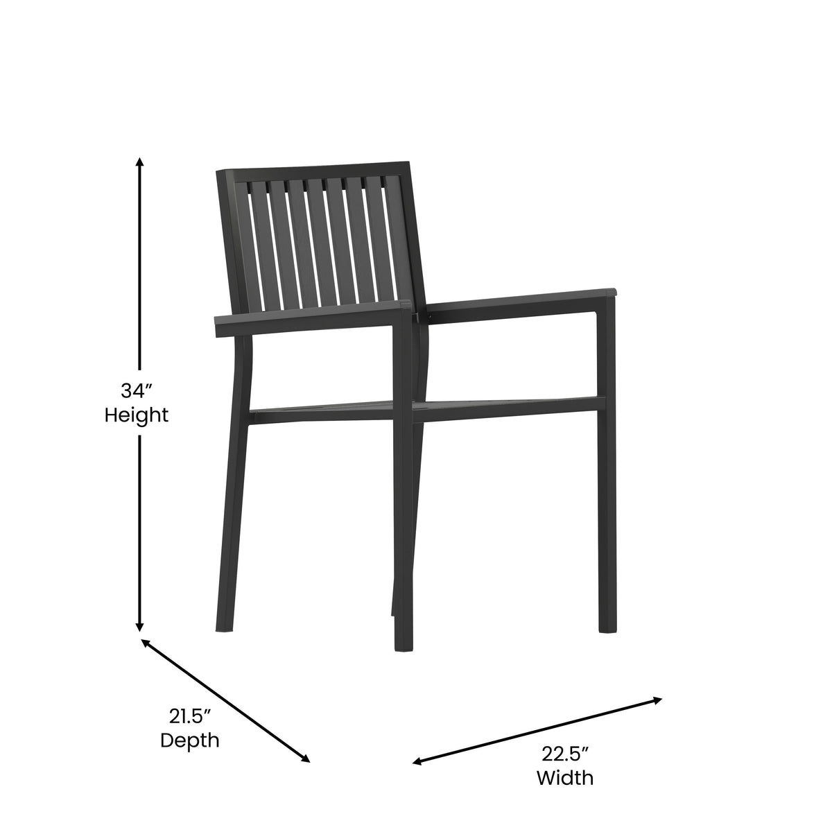 Black/Black |#| Indoor/Outdoor Black Patio Club Chair with Poly Resin Back and Seat Slats-2 Pack