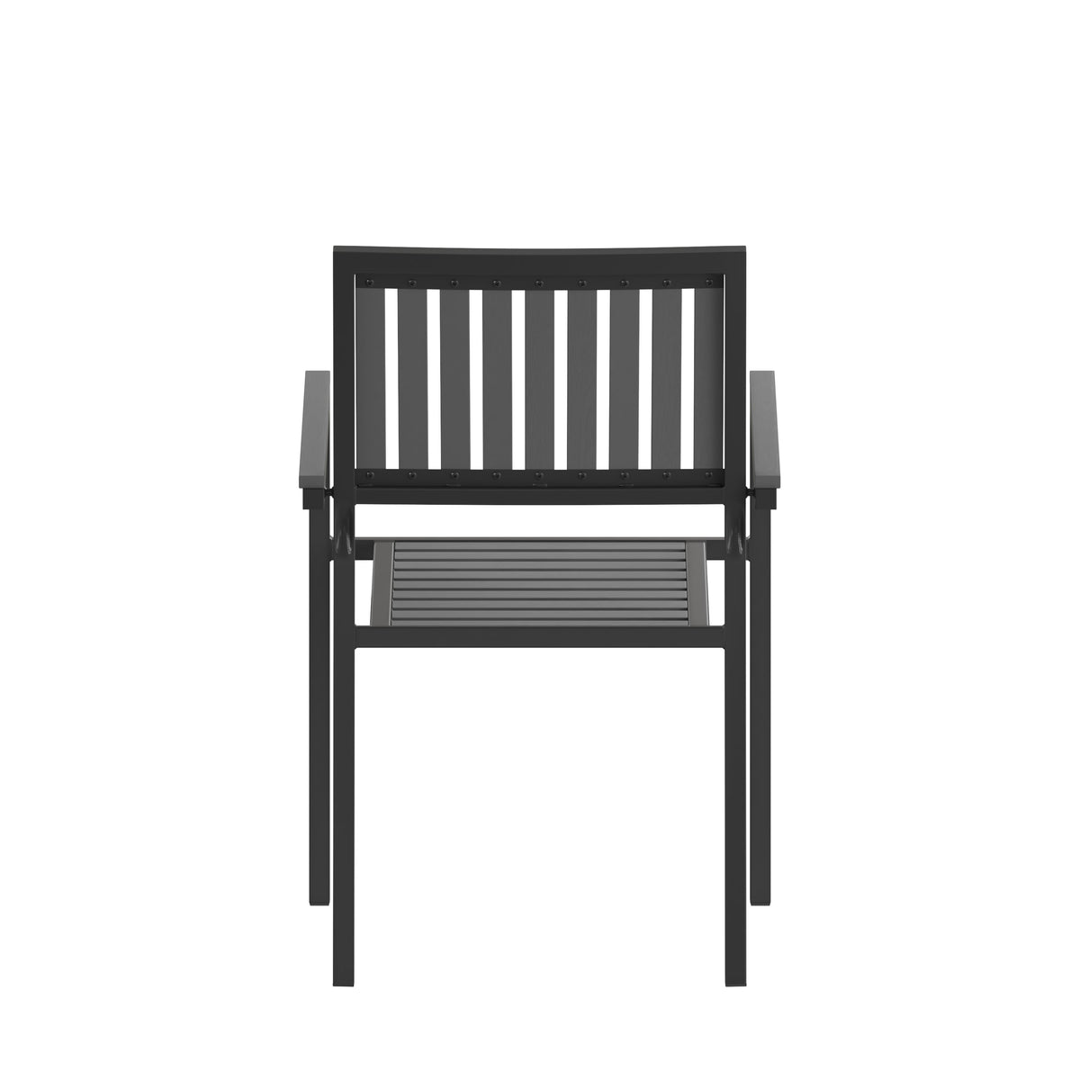 Black/Black |#| Indoor/Outdoor Black Patio Club Chair with Poly Resin Back and Seat Slats-2 Pack