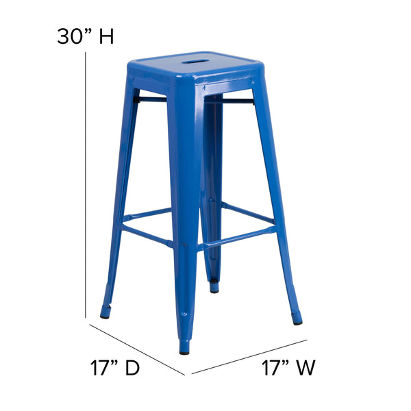 Blue/Teal-Blue |#| Indoor/Outdoor Backless Bar Stool with Poly Seat - Blue/Teal-Blue