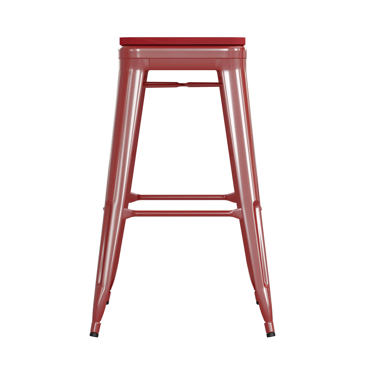 Red/Red |#| Indoor/Outdoor Backless Bar Stool with Poly Seat - Red/Red