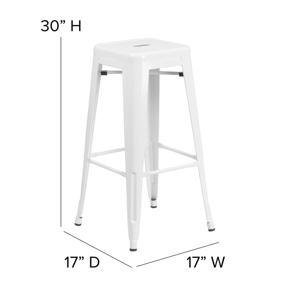 White/Gray |#| Indoor/Outdoor Backless Bar Stool with Poly Seat - White/Gray