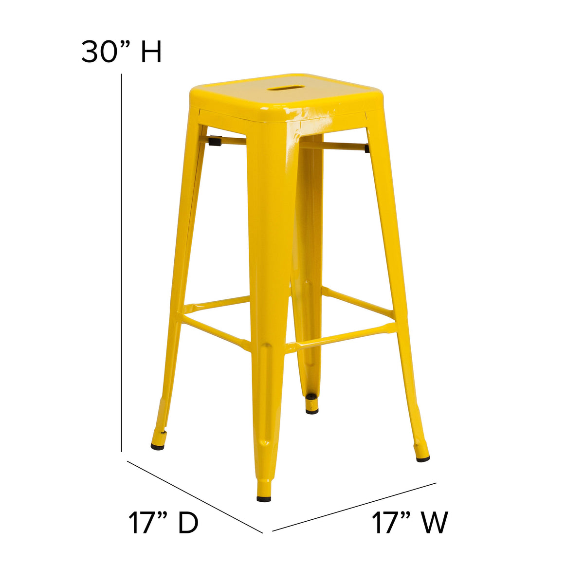 Yellow/Teak |#| Indoor/Outdoor Backless Bar Stool with Poly Seat - Yellow/Teak