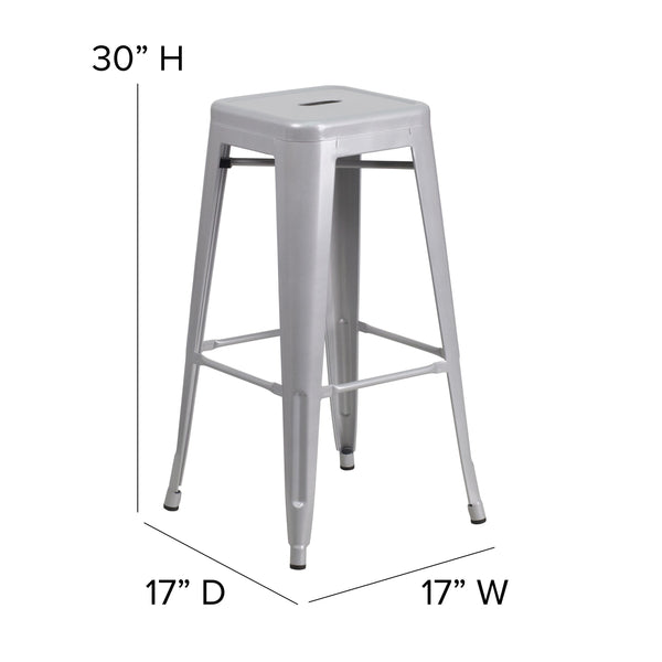 Silver/Gray |#| Indoor/Outdoor Backless Bar Stool with Poly Seat - Silver/Gray