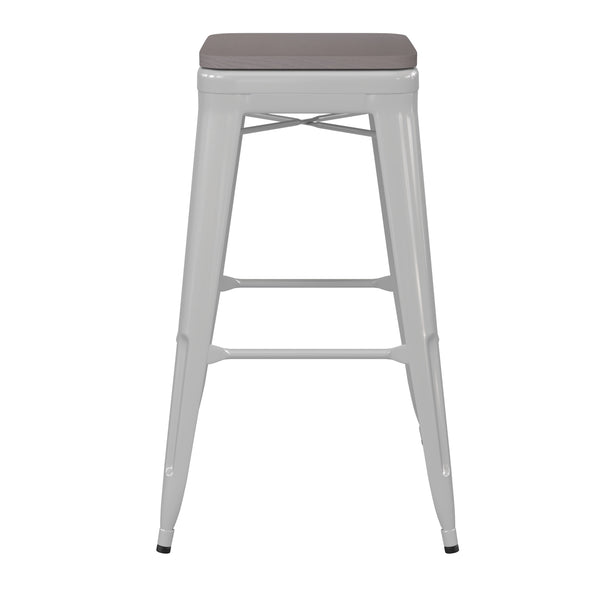 White/Gray |#| Indoor/Outdoor Backless Bar Stool with Poly Seat - White/Gray