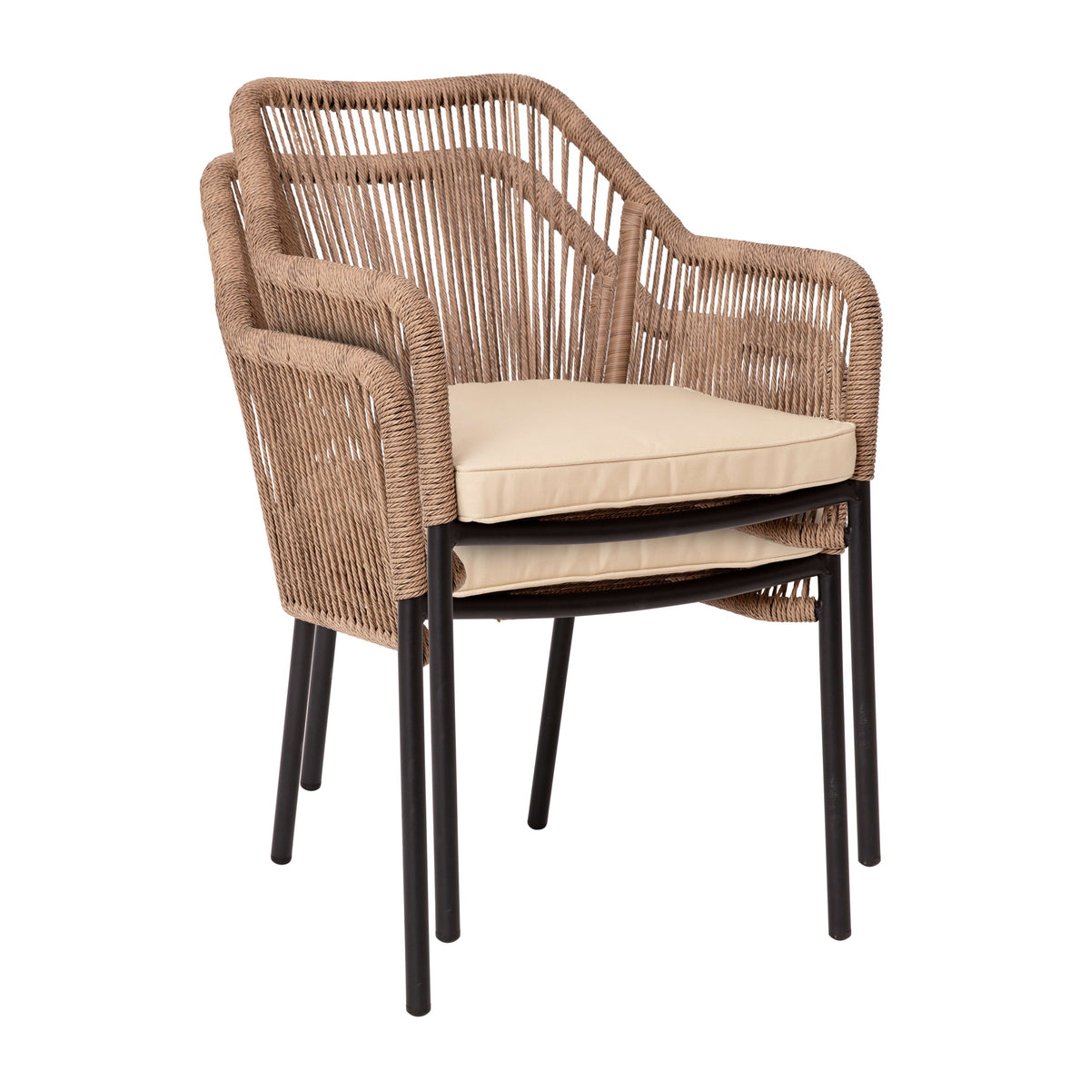 Natural/Ivory |#| Woven Indoor/Outdoor Stacking Club Chair in Natural - Ivory Cushions