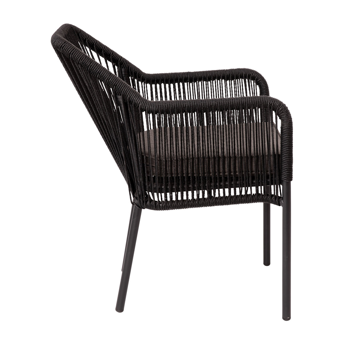 Black/Gray |#| Woven Indoor/Outdoor Stacking Club Chair in Black - Gray Cushions