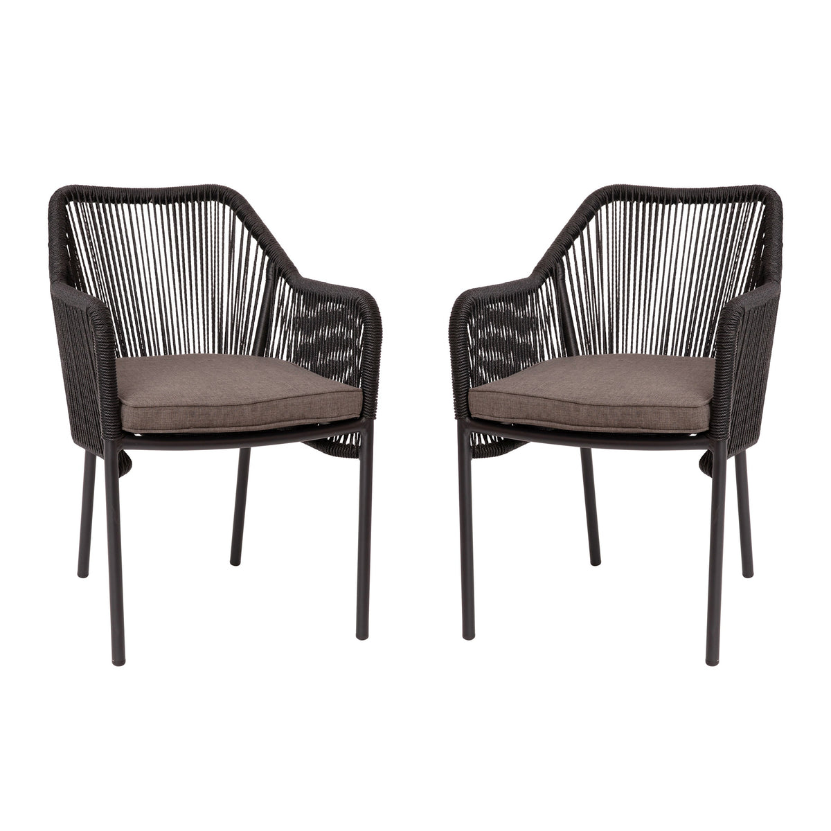 Black/Gray |#| Woven Indoor/Outdoor Stacking Club Chairs in Black - Gray Cushions-Set of 2