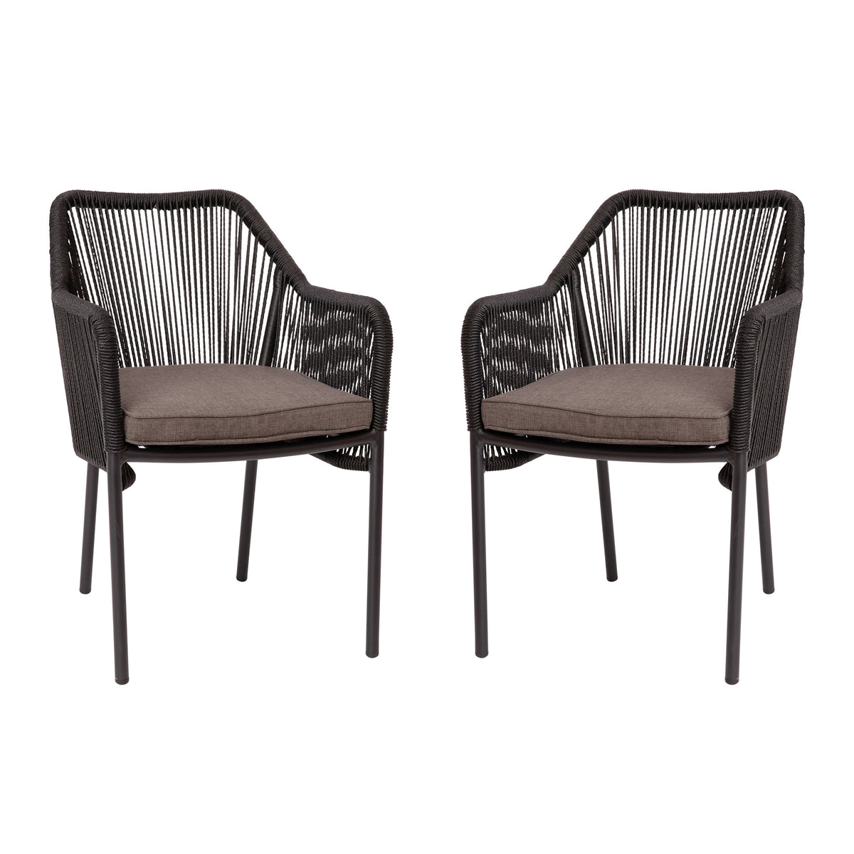 Black/Gray |#| Woven Indoor/Outdoor Stacking Club Chairs in Black - Gray Cushions-Set of 2