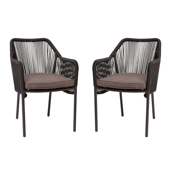 Black/Gray |#| Woven Indoor/Outdoor Stacking Club Chairs in Black - Gray Cushions-Set of 2