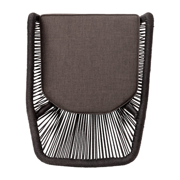 Black/Gray |#| Woven Indoor/Outdoor Stacking Club Chairs in Black - Gray Cushions-Set of 2