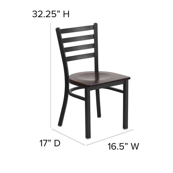 Walnut Wood Seat/Black Metal Frame |#| Black Ladder Back Metal Restaurant Chair - Walnut Wood Seat