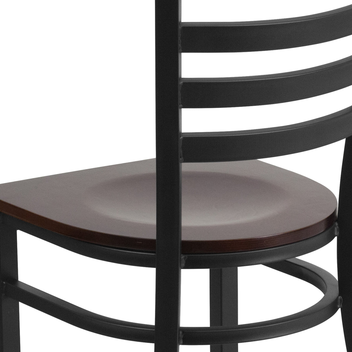 Walnut Wood Seat/Black Metal Frame |#| Black Ladder Back Metal Restaurant Chair - Walnut Wood Seat