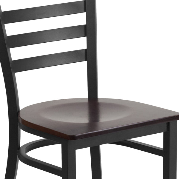 Walnut Wood Seat/Black Metal Frame |#| Black Ladder Back Metal Restaurant Chair - Walnut Wood Seat