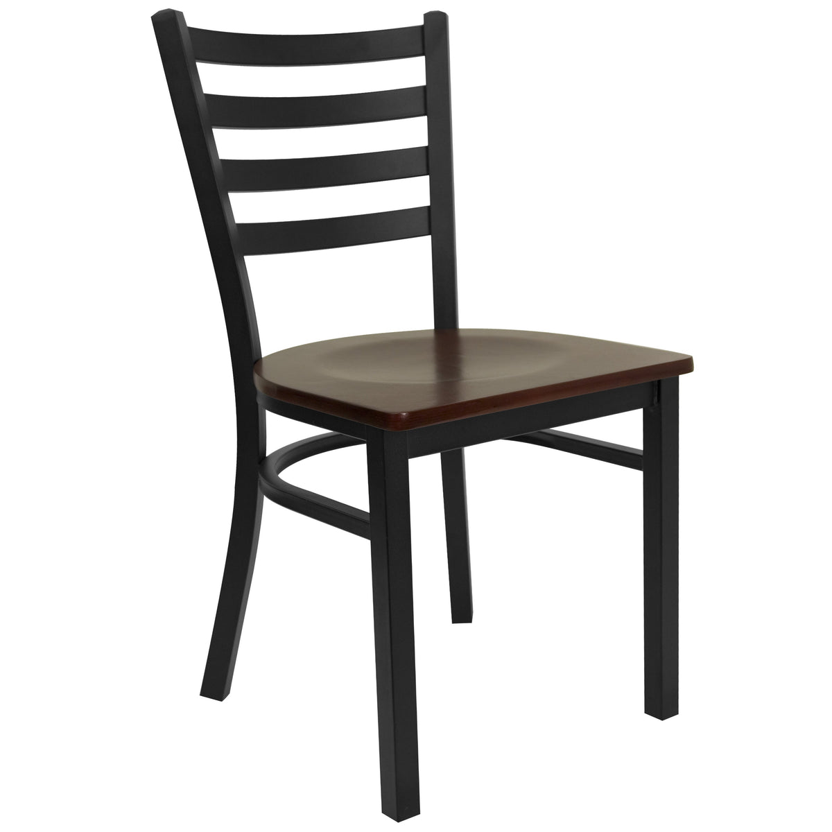 Mahogany Wood Seat/Black Metal Frame |#| Black Ladder Back Metal Restaurant Chair - Mahogany Wood Seat