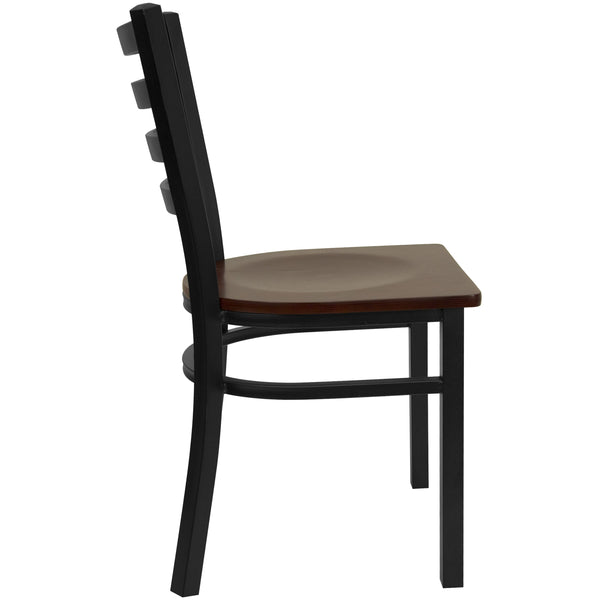 Mahogany Wood Seat/Black Metal Frame |#| Black Ladder Back Metal Restaurant Chair - Mahogany Wood Seat