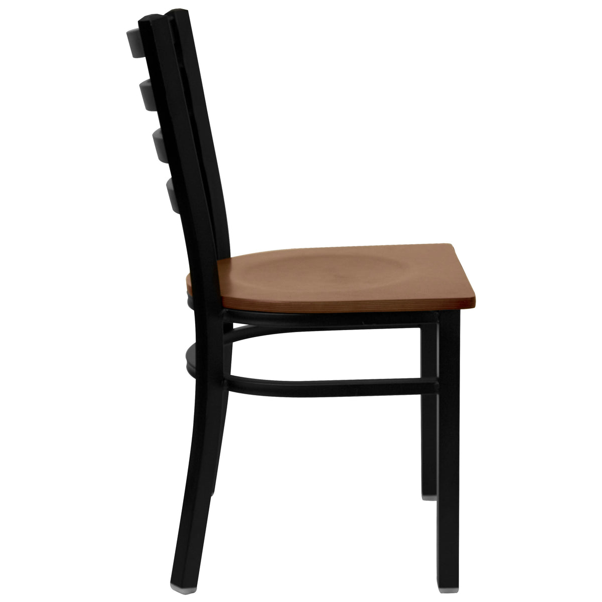 Cherry Wood Seat/Black Metal Frame |#| Black Ladder Back Metal Restaurant Chair - Cherry Wood Seat