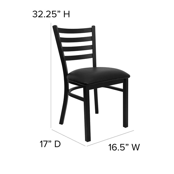 Black Vinyl Seat/Black Metal Frame |#| Black Ladder Back Metal Restaurant Chair - Black Vinyl Seat