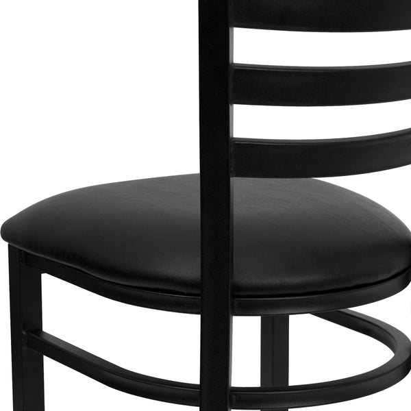 Black Vinyl Seat/Black Metal Frame |#| Black Ladder Back Metal Restaurant Chair - Black Vinyl Seat