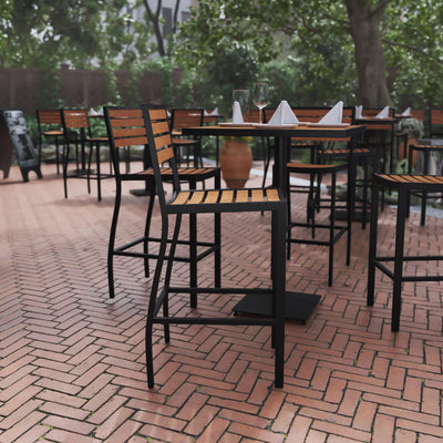 Lark Commercial Grade Bar Height Stool, All-Weather Outdoor Bar Stool with Faux Wood Poly Resin Slats and Aluminum Frame - View 2