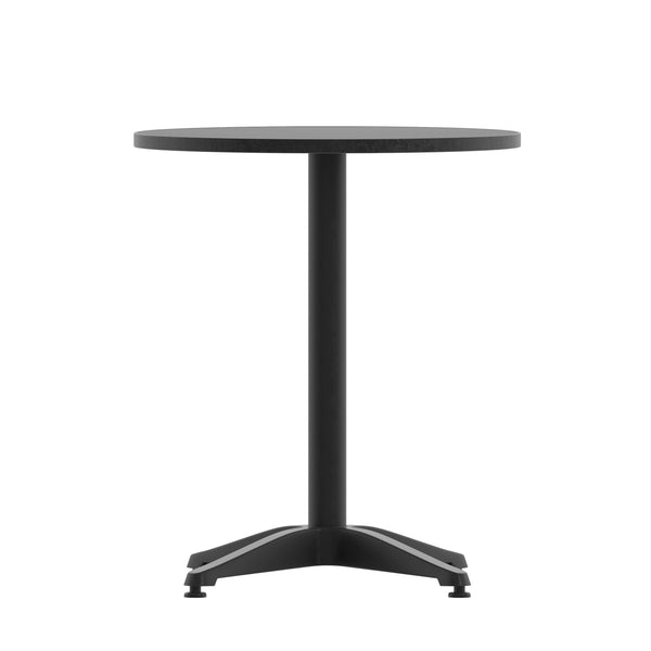 Aluminum |#| 23.5inch Round Aluminum Indoor-Outdoor Table Set with 2 Slat Back Chairs