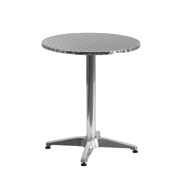 Aluminum |#| 23.5inch Round Aluminum Indoor-Outdoor Table Set with 2 Slat Back Chairs