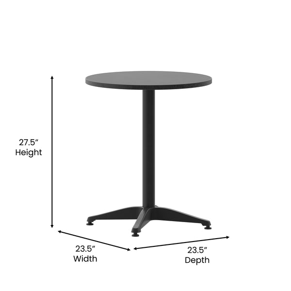 Black |#| Modern 23.5inch Round Glass Framed Glass Table with 2 Black Slat Back Chairs